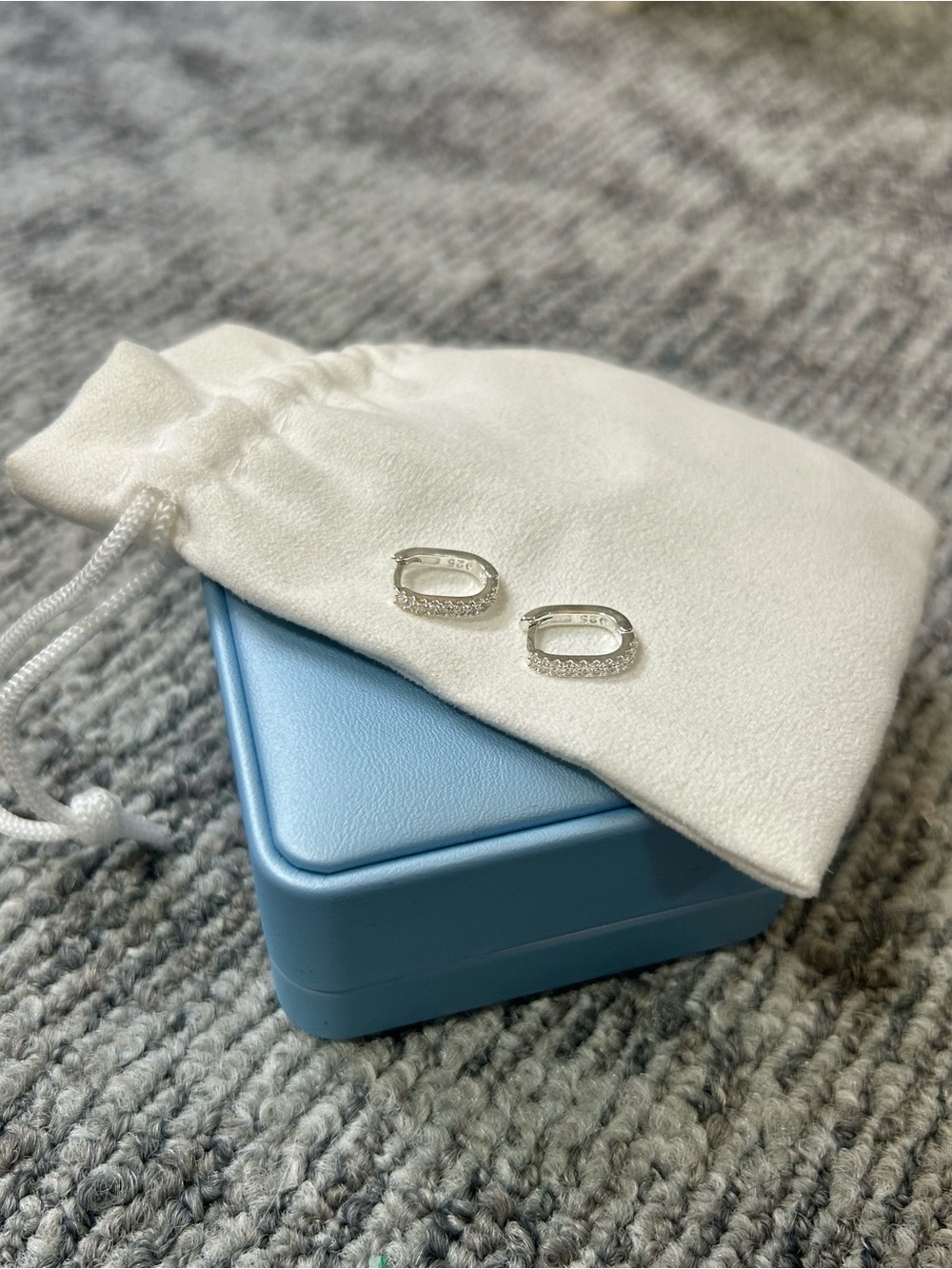 Macy's Cubic Zirconia Sterling Silver 925 Stamped Pavé Oval Huggie Earrings✨